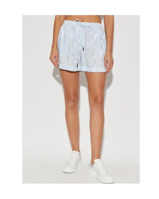 McQueen Blue Skull-Motif Drawstring Shorts