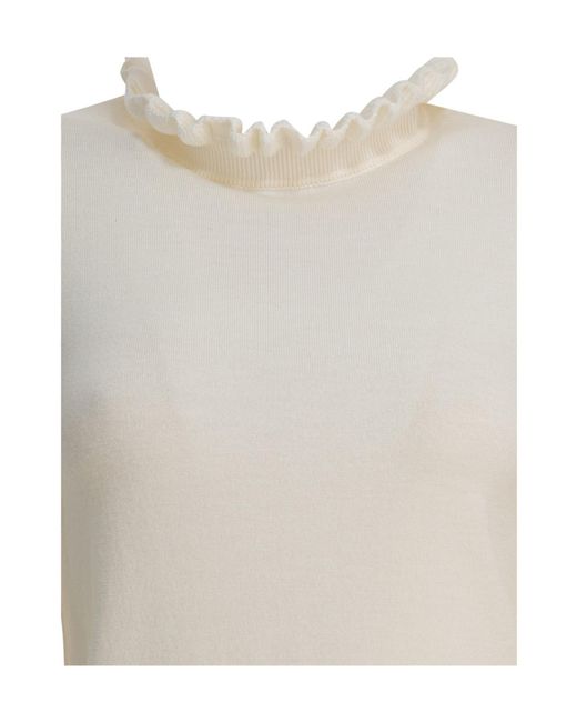 McQueen White Ruffled Neck Knitted Jumper