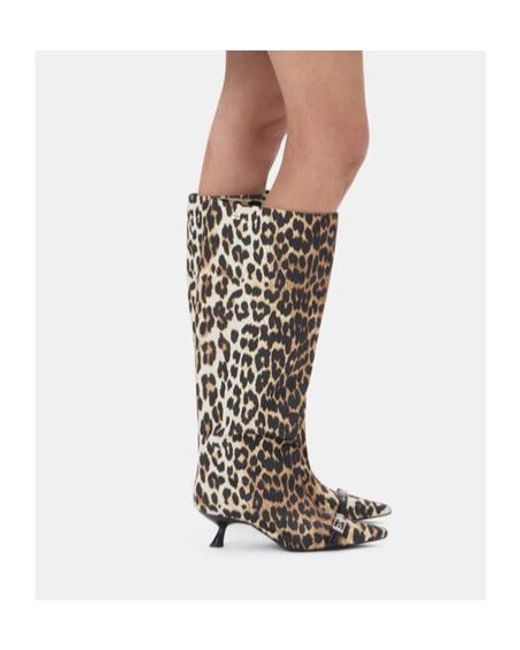 Ganni White Leopard Print Pointed-Toe Knee-Length Boots