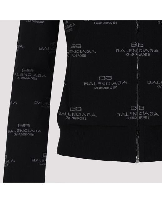 Balenciaga Black Allover Logo Zipped Knit Cardigan