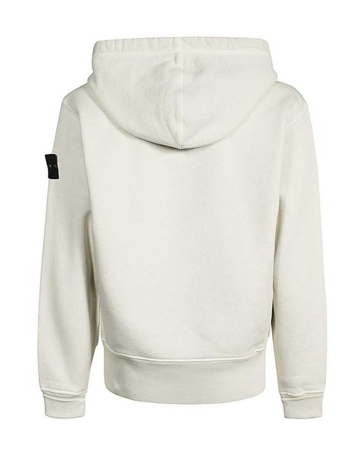 Stone Island White Compass Patch Drawstring Hoodie for men