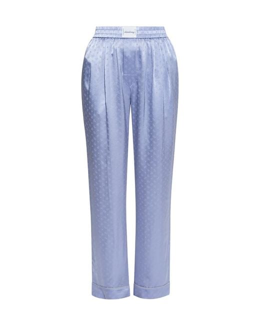 T By Alexander Wang Blue Silk-Jacquard Wide-Leg Trousers