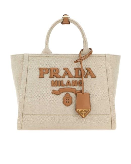 Prada Natural Logo-Detailed Tote Bag