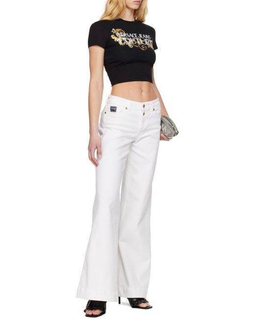 Versace Jeans White Couture Logo Lettering Flared Jeans