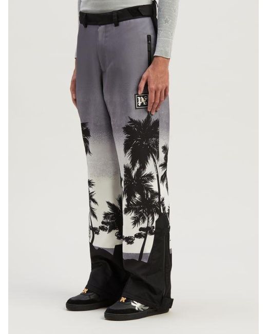 Palm Angels Gray Palm Printed Straight Leg Padded Ski Bottoms for men
