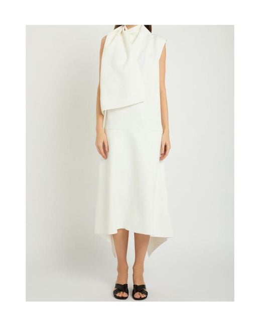 Khaite White Loell Draped Crepe De Chine Midi Dress