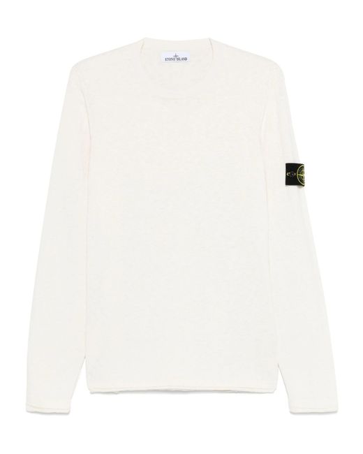 Stone Island White Logo Patch Crewneck Sweatshirt for men