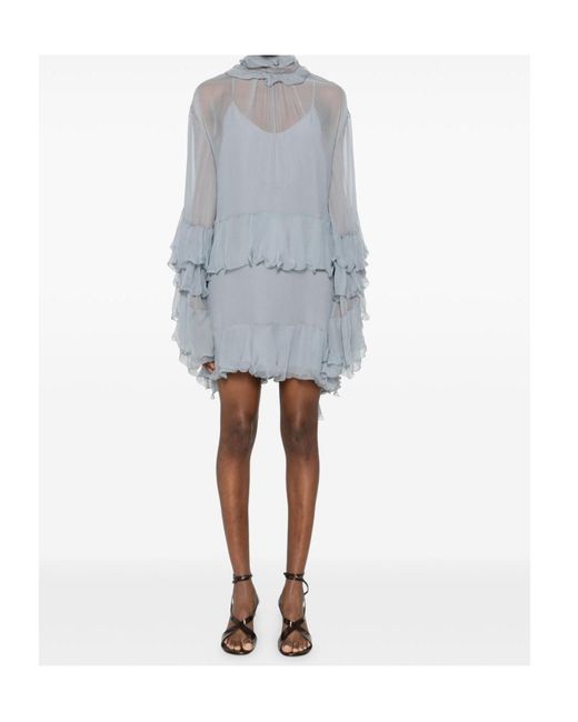 Chloé Blue Chloé Ruffled Sheer Mini Dress