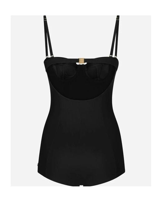 Dolce & Gabbana Black Logo-Plaque Swimsuit