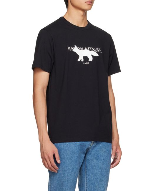 Maison Kitsuné Black Profile Logo-Print T-Shirt for men