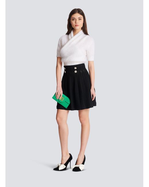 Balmain Black High-Waist Pleated Skater Skirt