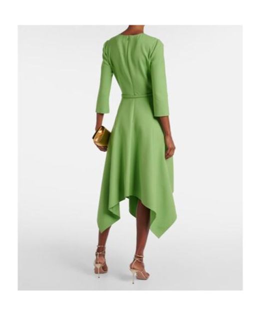 Oscar de la Renta Green Asymmetric Wool-Blend Midi Dress