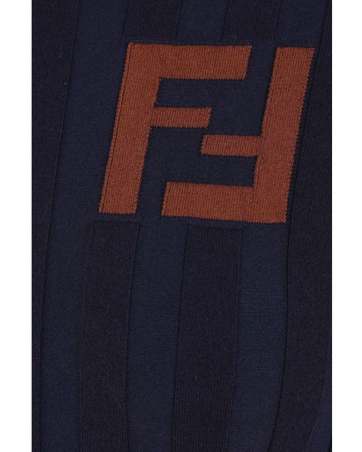 Fendi Blue Ff Short Sleeved Ribbed Mini Dress