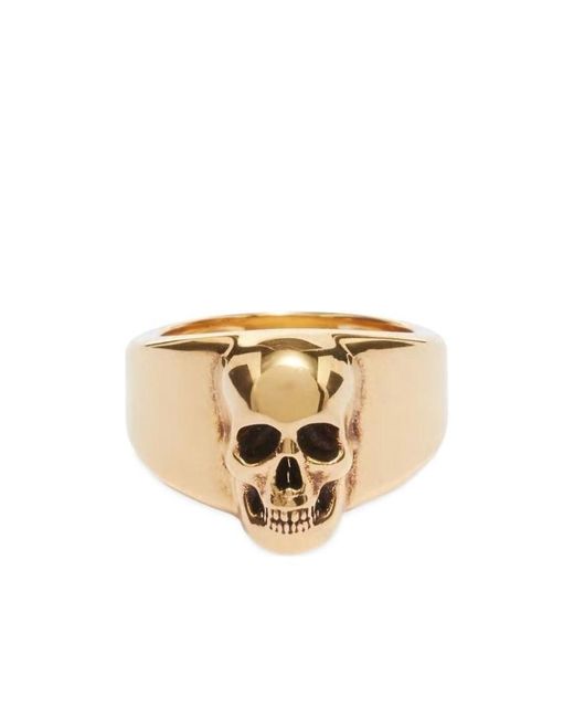 McQueen Metallic Skull Signet Logo Detailed Ring for men