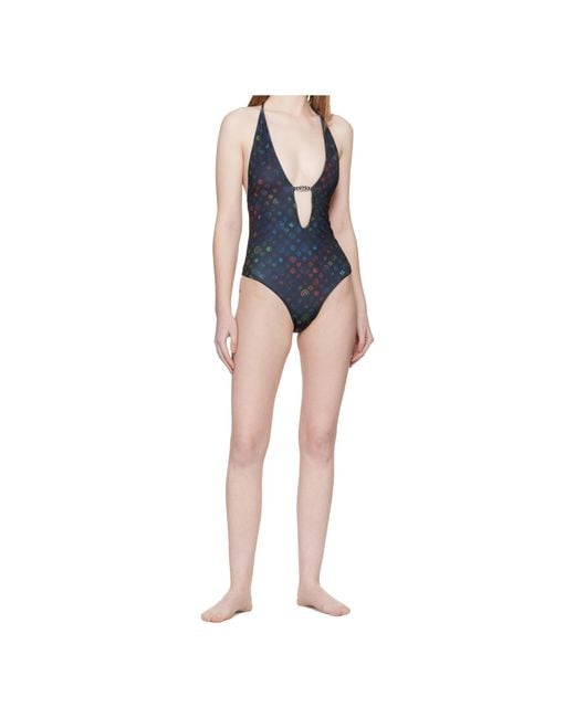 Casablanca Blue Monogram Cut-Out Swimsuit