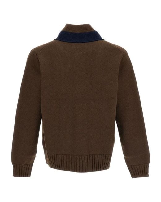 Sacai Brown Contrast Trim Knit Cardigan for men