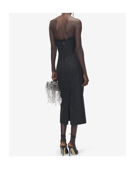 McQueen Black Pleated Trim Strapless Dress