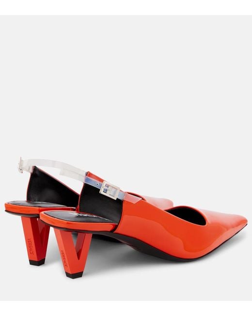 Versace Red Leather Slingback High-Heeled Sandals