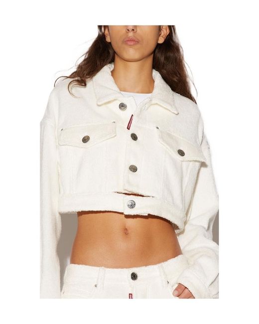 DSquared² White Buttoned Cropped Denim Jacket