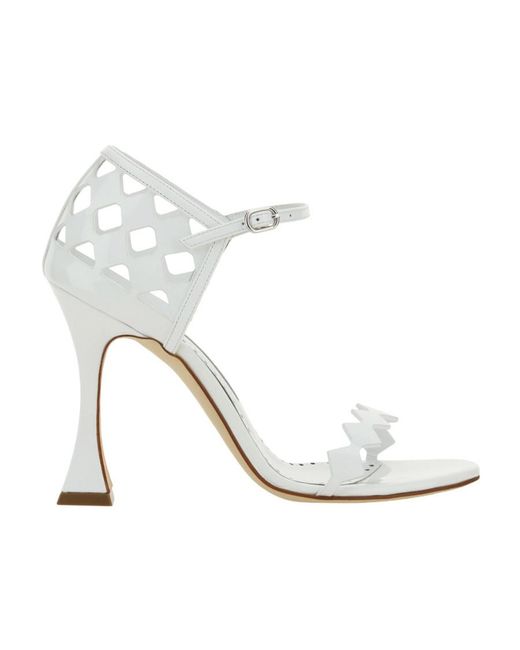 Manolo Blahnik White Cut Out Leather Sandals