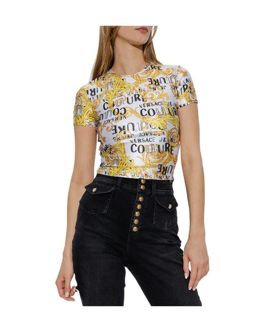 Versace Jeans Metallic Barocco-Print Cropped T-Shirt