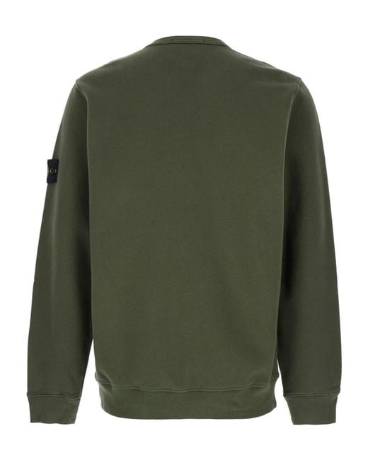 Stone Island Green Compass Patch Crewneck Sweatshirt for men
