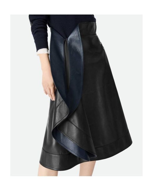 Bottega Veneta Black Leather A-Line Skirt