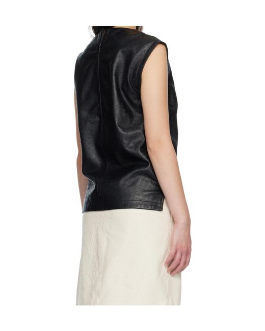Loulou de Saison Black Fiza Ostrich-Effect Leather Top
