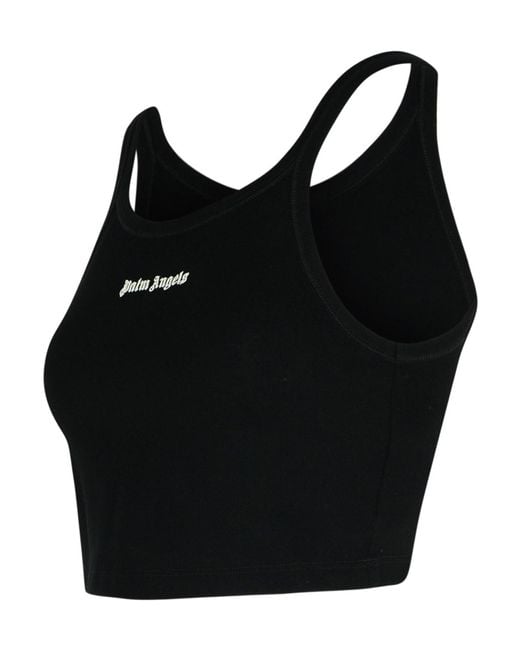 Palm Angels Black Logo Embroidered Cropped Top