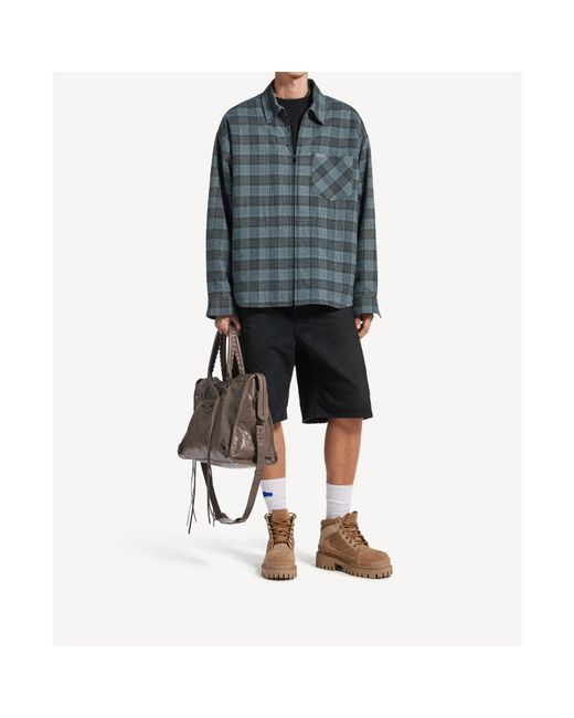 Balenciaga Blue Checked Zip-Up Jacket for men