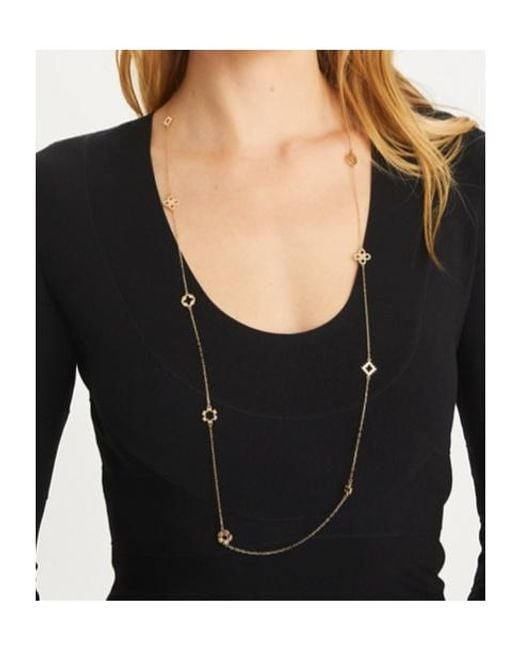 Tory Burch White Kira Clover Long Necklace