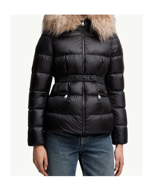 Moncler Black Boed Hooded Shearling-Trimmed Short Down Jacket
