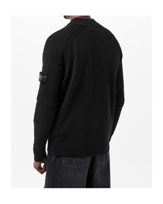 Stone Island Black Logo Patch Knit Cardigan for men