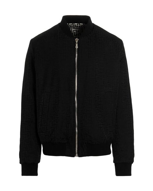 Balmain Black Logo Monogram Reversible Bomber Jacket for men