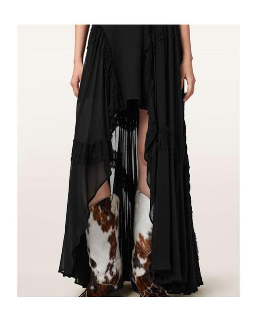 AllSaints Black Dorina Ruffled High-Low Maxi Dress