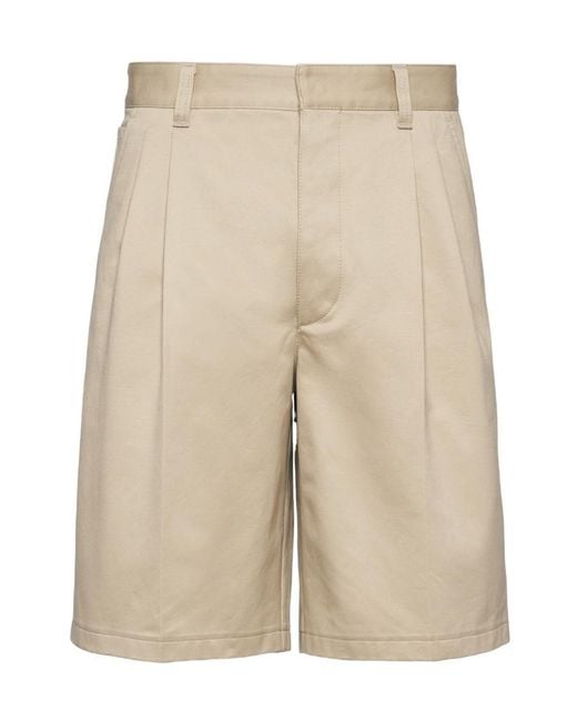 Prada Natural Pleated Knee-Length Shorts for men