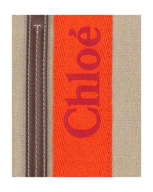 Chloé Red Woody Logo-Strap Tote Bag