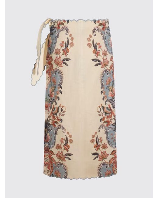 Farm Rio Natural Scalloped Floral Wrap Skirt