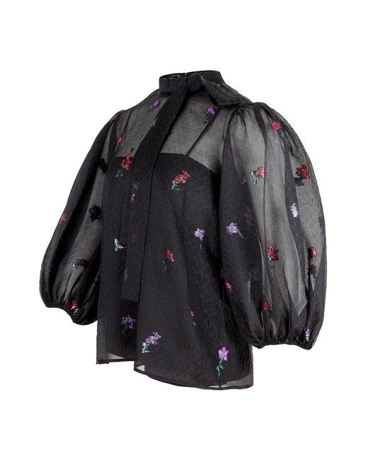 RED Valentino Black Translucent Bow-Tie Blouse