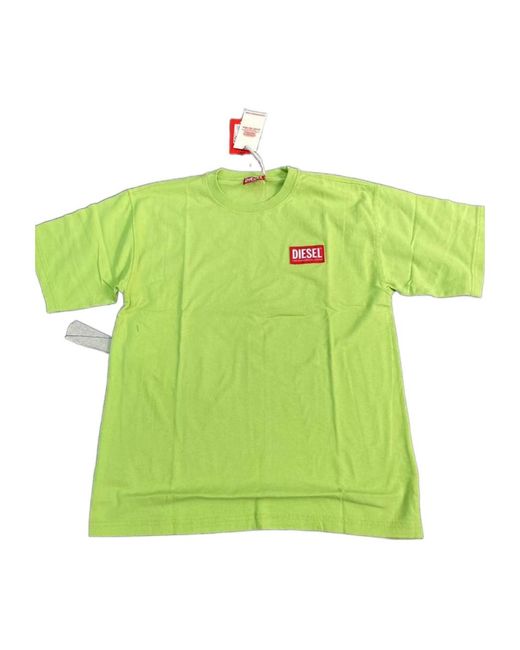 DIESEL Green T-Shirt With Jacquard Logo Patch for men