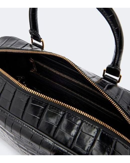 Nili Lotan Black Jaclyn Croc-Effect Leather Bowling Bag