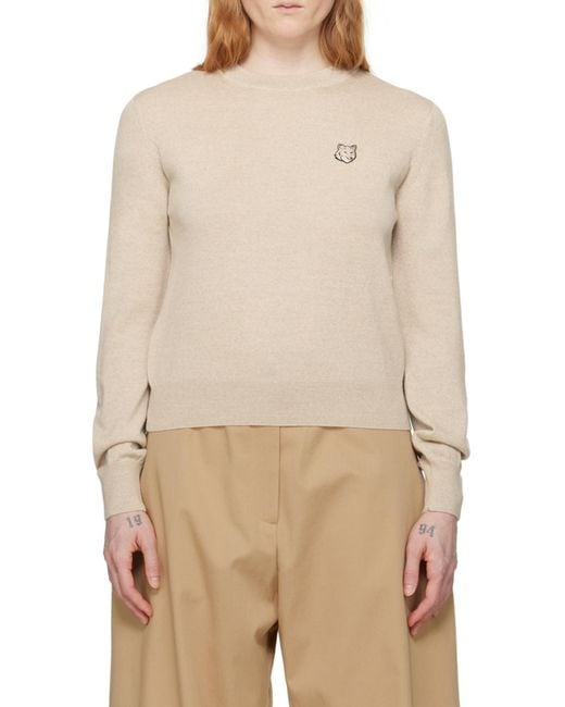 Maison Kitsuné White Maison Kitsuné Fox Head Patch Knitted Jumper