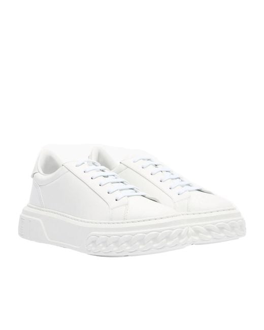 Casadei White Off Road Leather Sneakers