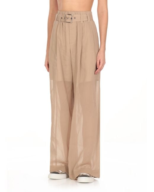 Brunello Cucinelli Natural Belted Wide-Leg Trousers