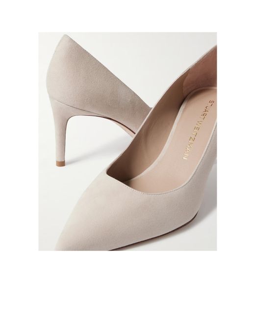 Stuart Weitzman White Stuart Power Suede Pumps