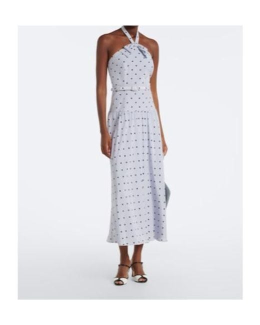 Alessandra Rich White Belted Polka-Dot Halterneck Silk Midi Dress
