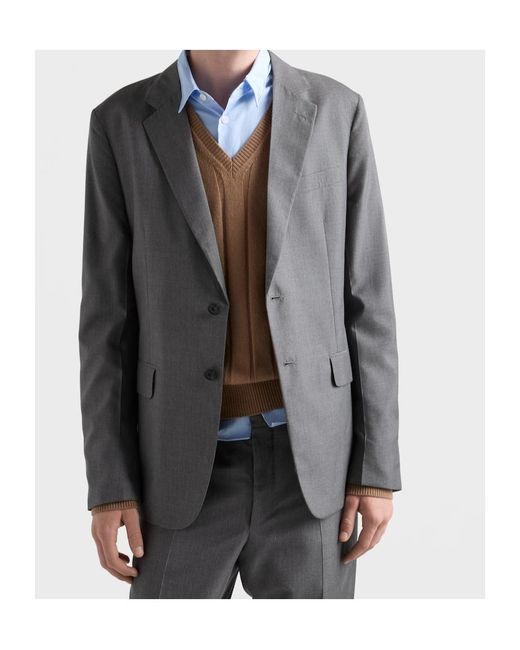 Prada Gray Single-Breasted Silk Suit for men