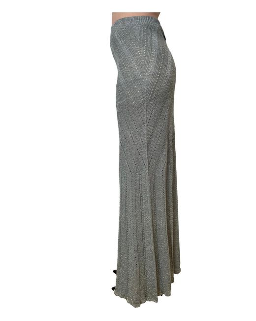 Twinset Gray Chevron Pleated Knitted Skirt