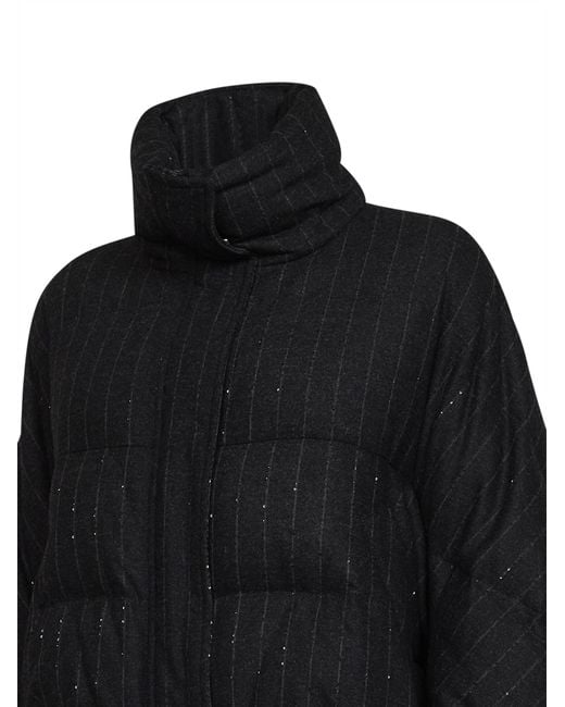 Brunello Cucinelli Black Pinstriped Padded Jacket