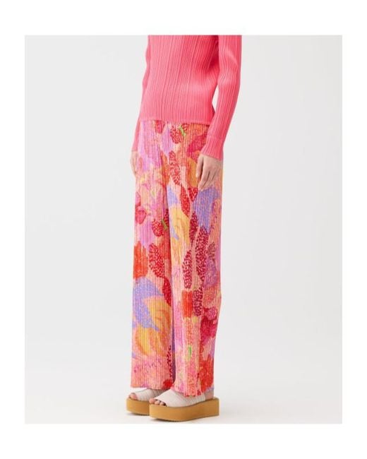 Pleats Please Issey Miyake Pink Printed Wide Leg Pleated Trousers
